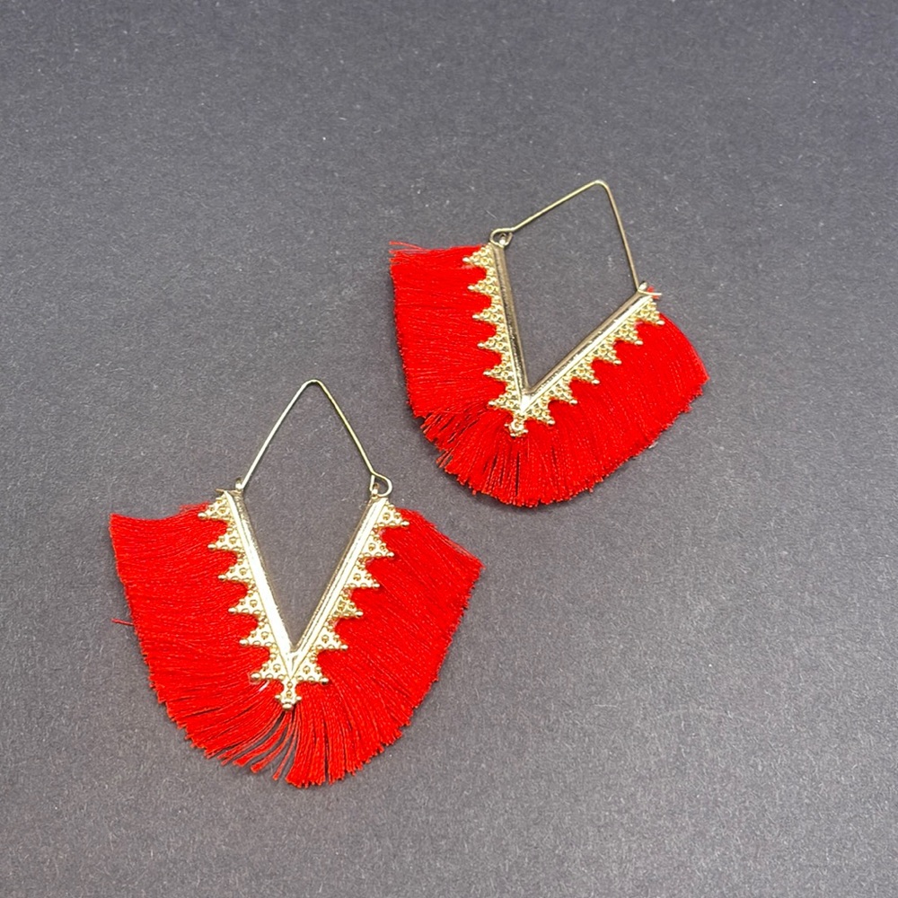 Red Tassel  Bohemian Fringe Earrings